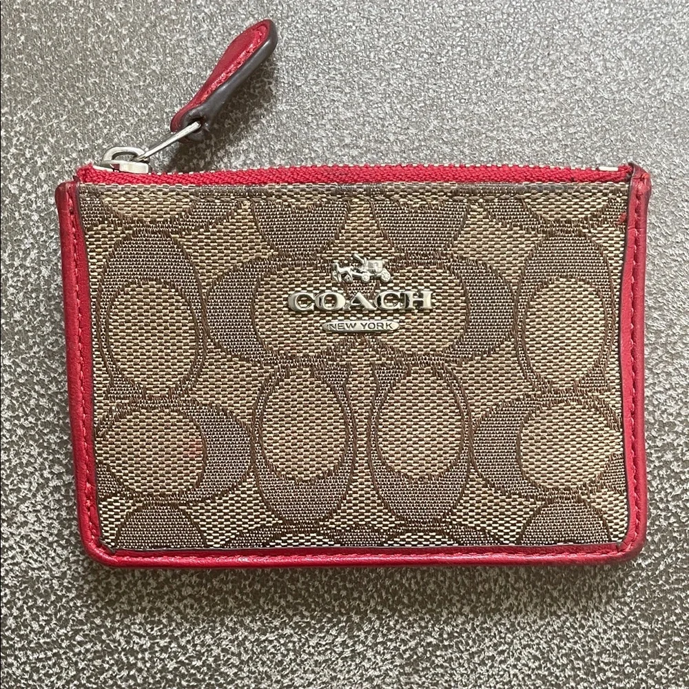 Coach red & tan card holder